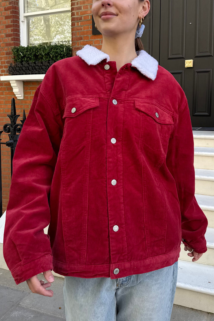 Lillian Fur Corduroy Jacket | Red / Oversized Fit