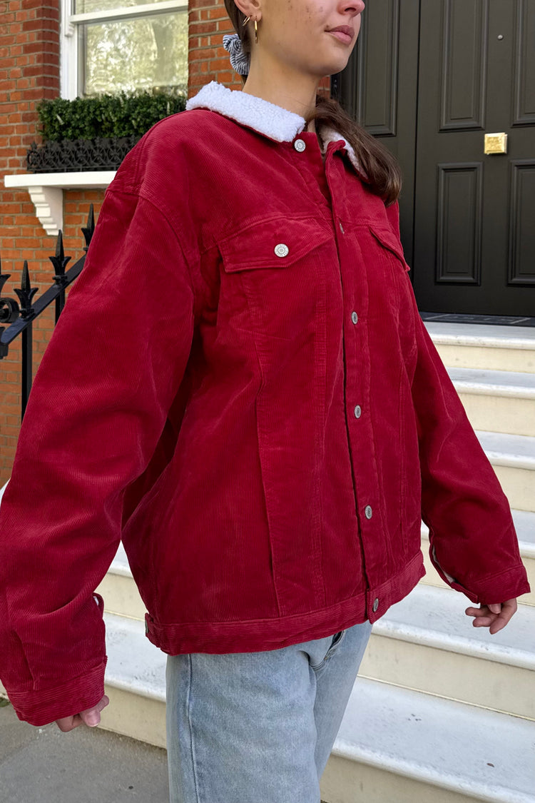 Lillian Fur Corduroy Jacket | Red / Oversized Fit