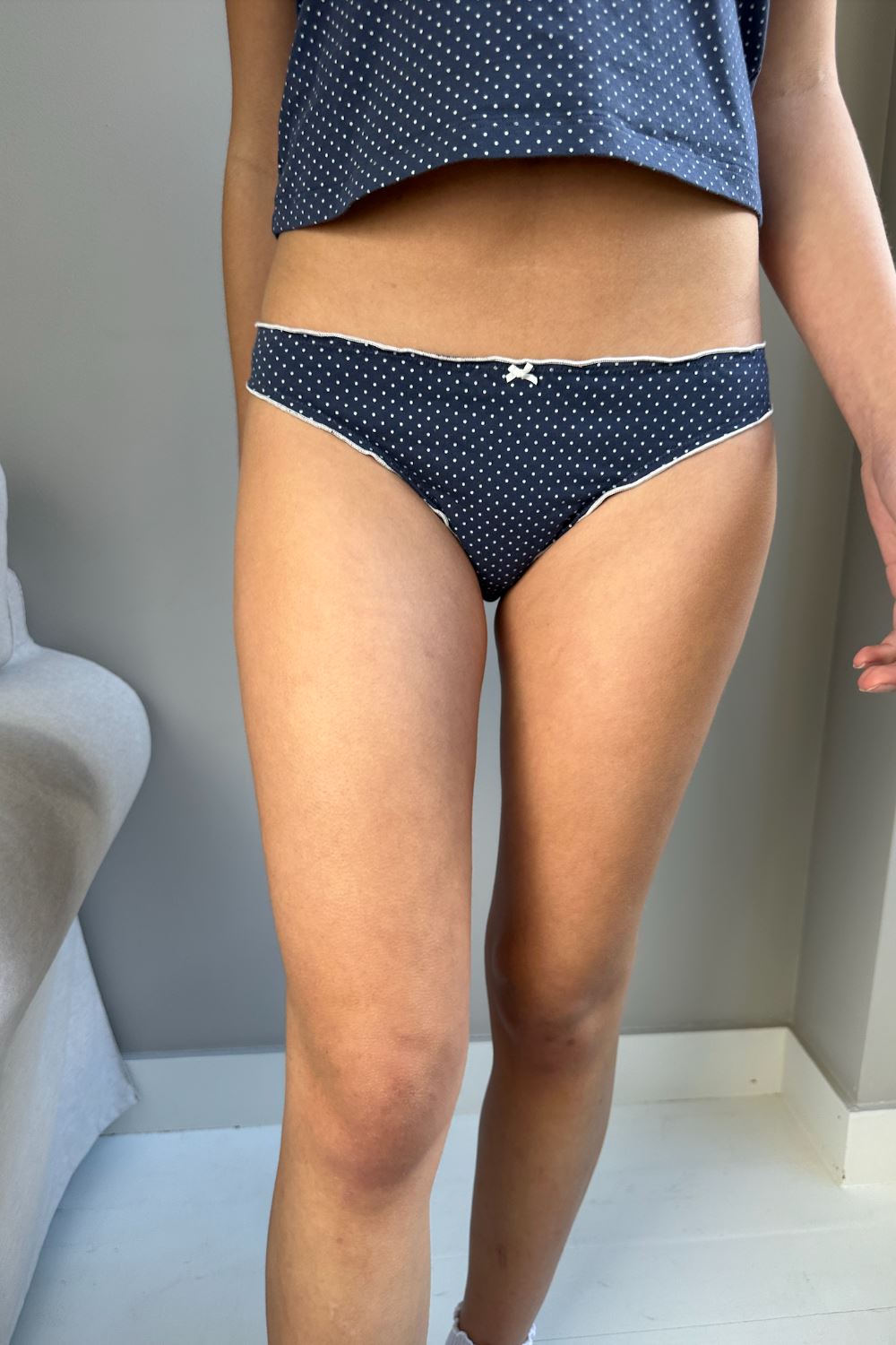 Faded Navy With White Polka Dots / XS/S