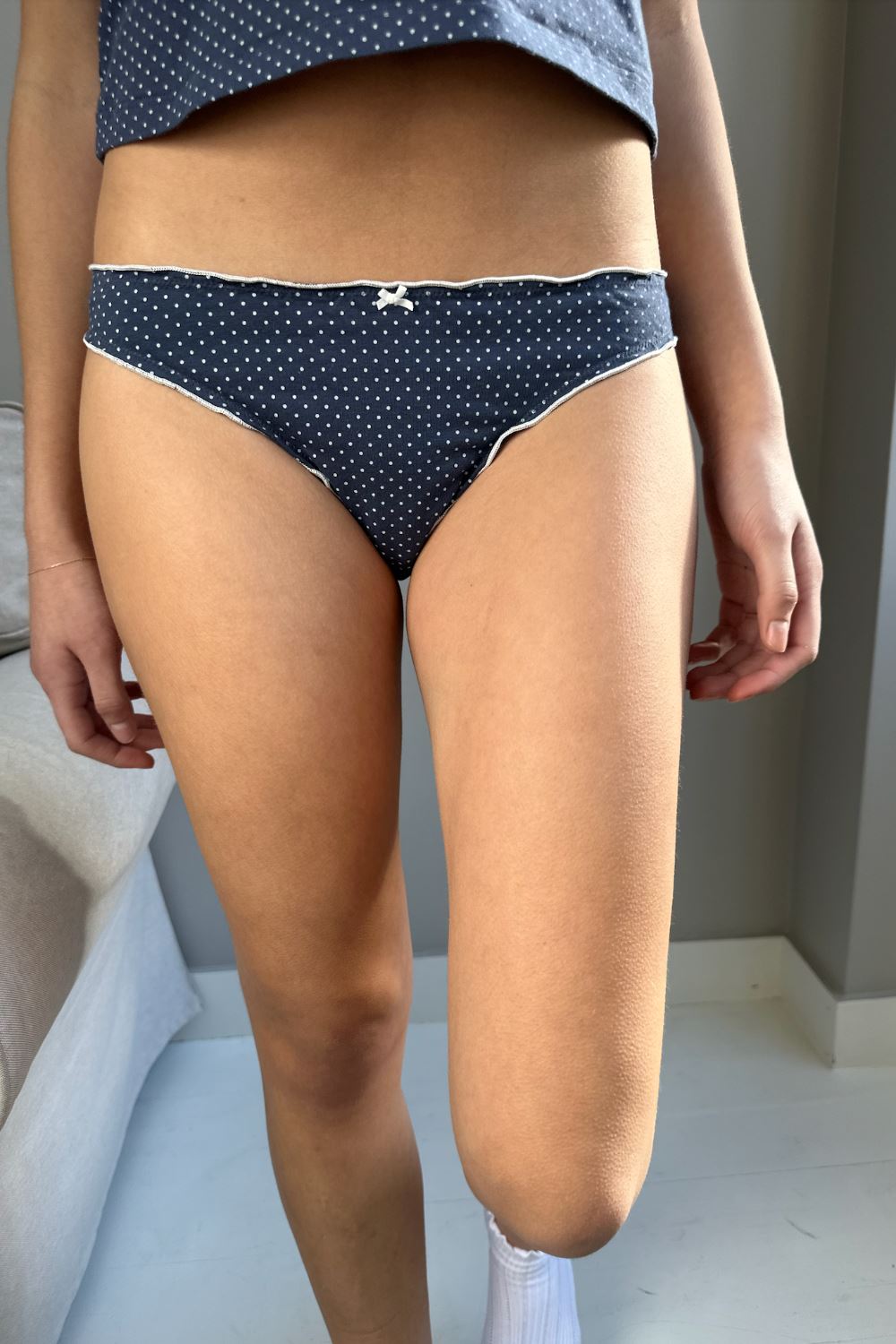 Faded Navy With White Polka Dots / XS/S