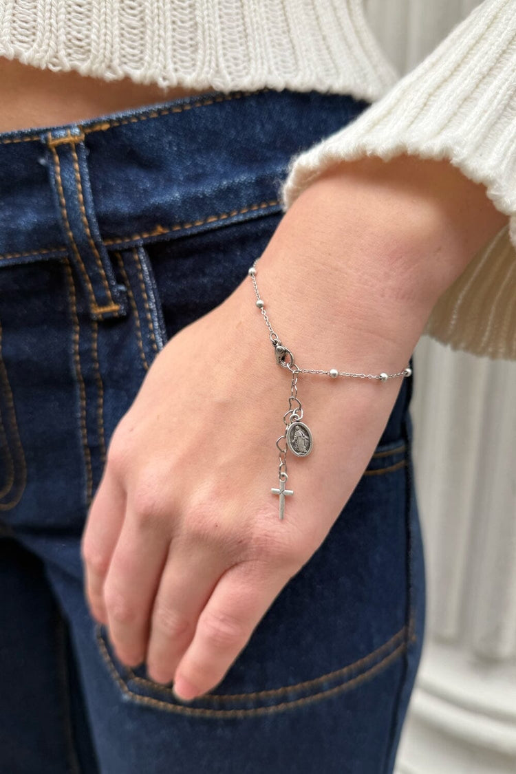 Beads And Cross Bracelet | Silver