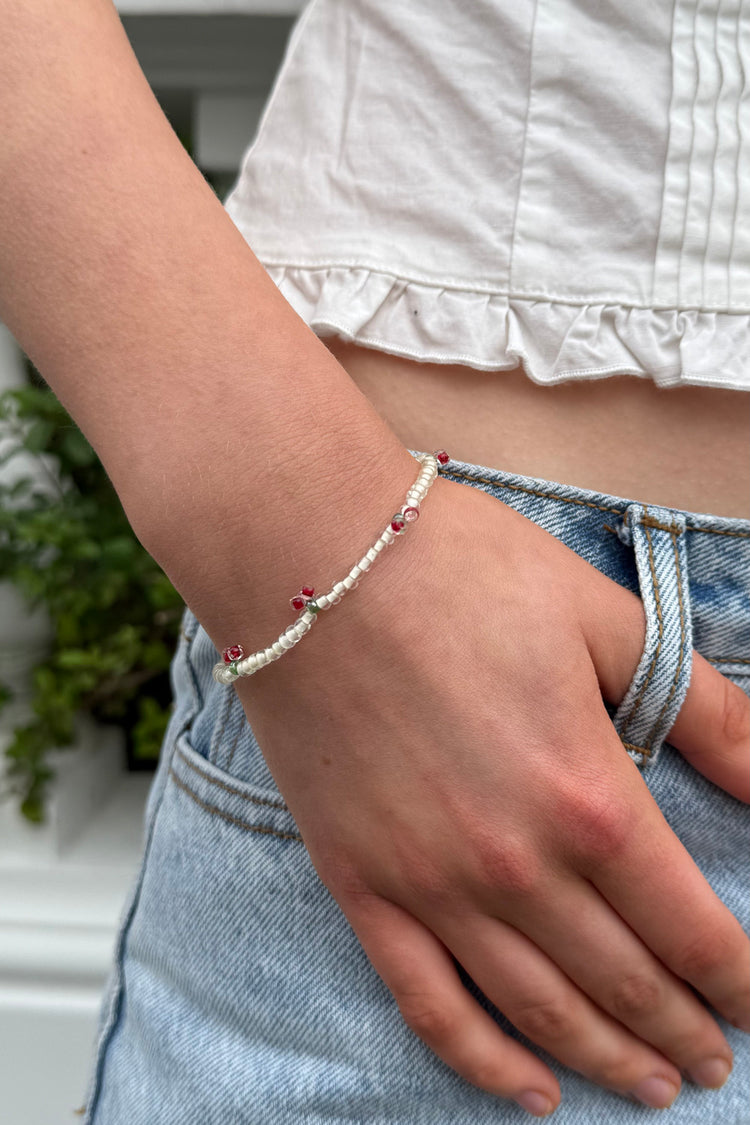 Cherry Beaded Bracelet | White