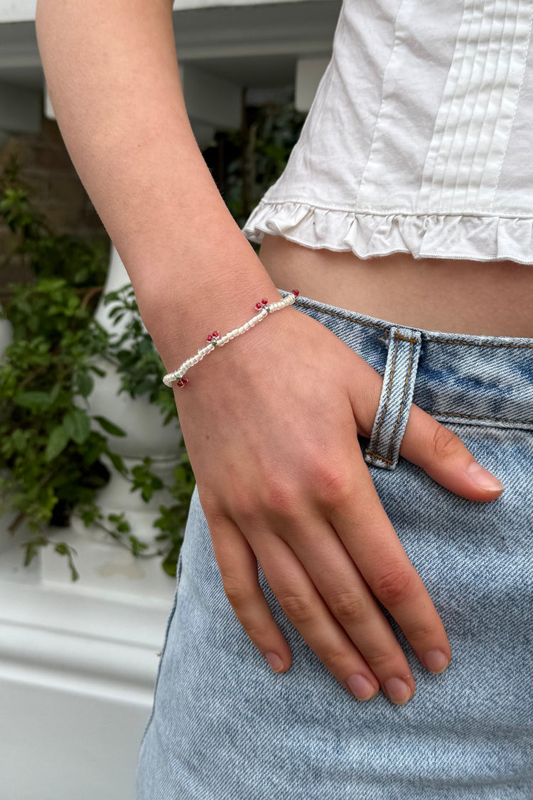 Cherry Beaded Bracelet | White