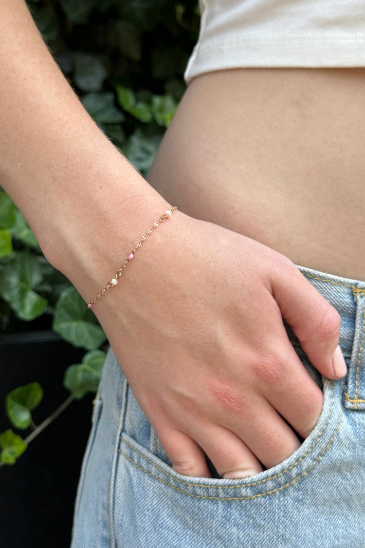 Pink Bead Bracelet | Gold