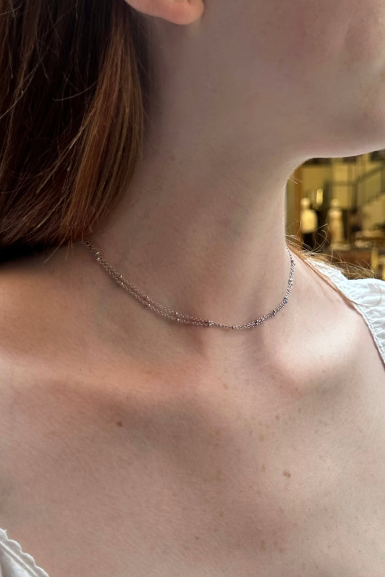 Stainless Steel Double Chain Necklace | Silver