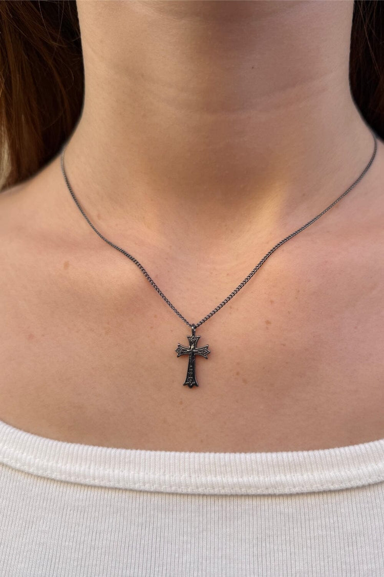 Cross Necklace | Gunmetal Grey