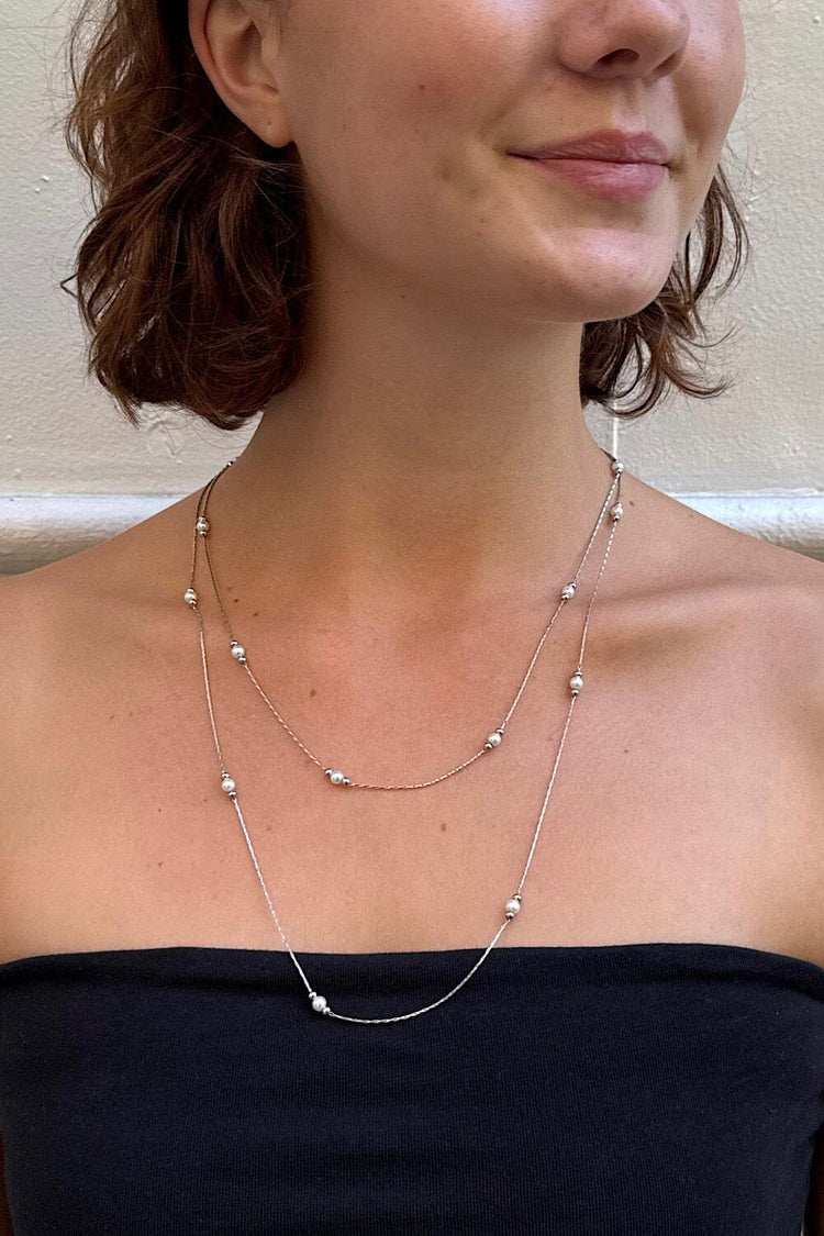 Double Chain Pearl Necklace | Silver