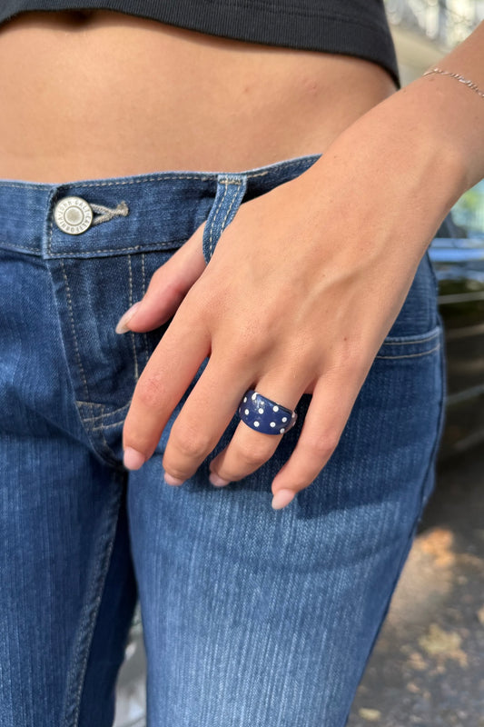 Navy Blue White Polka Dots