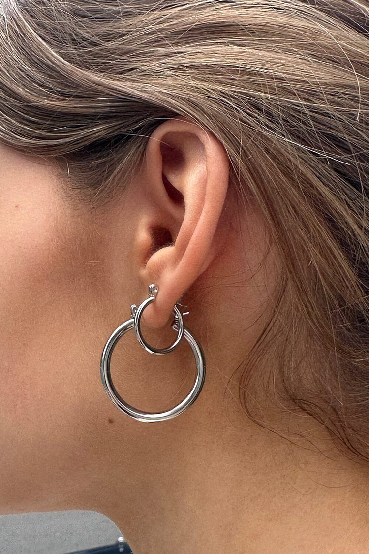 Stainless Steel Double Hoop Earrings | Silver