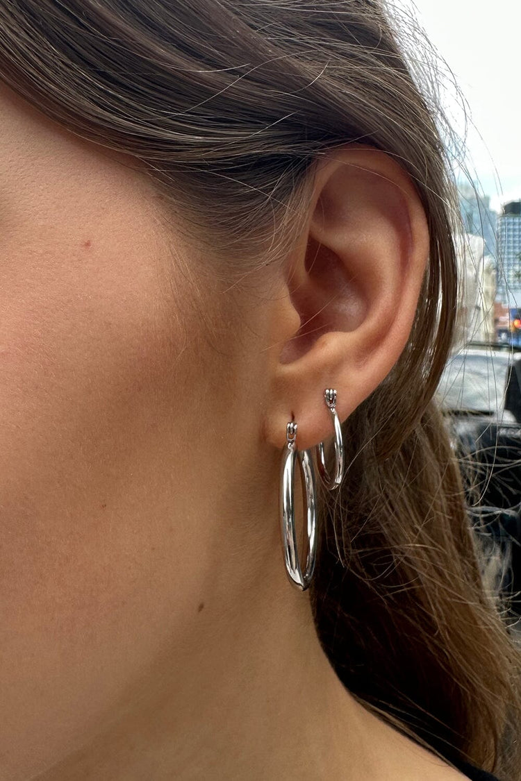 Stainless Steel Double Hoop Earrings | Silver