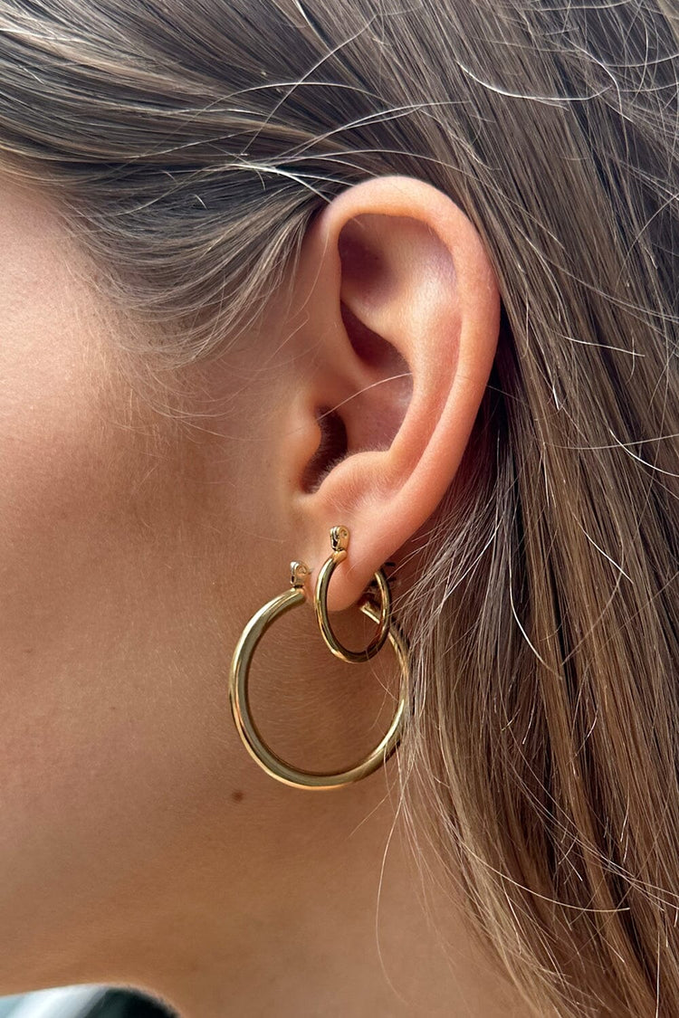 Stainless Steel Double Hoop Earrings | Gold