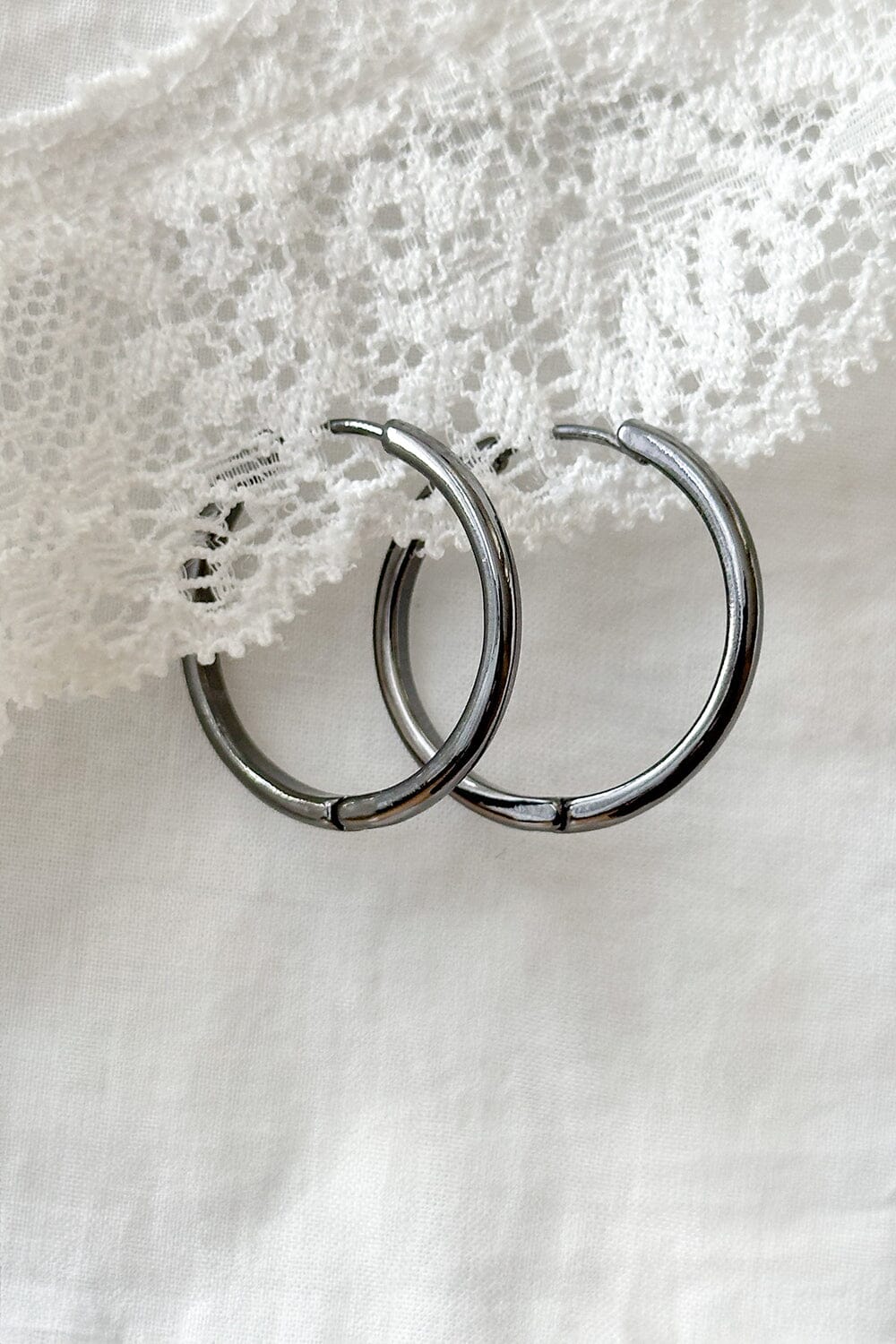 Mini Thick Hoop Earrings | Gunmetal Grey