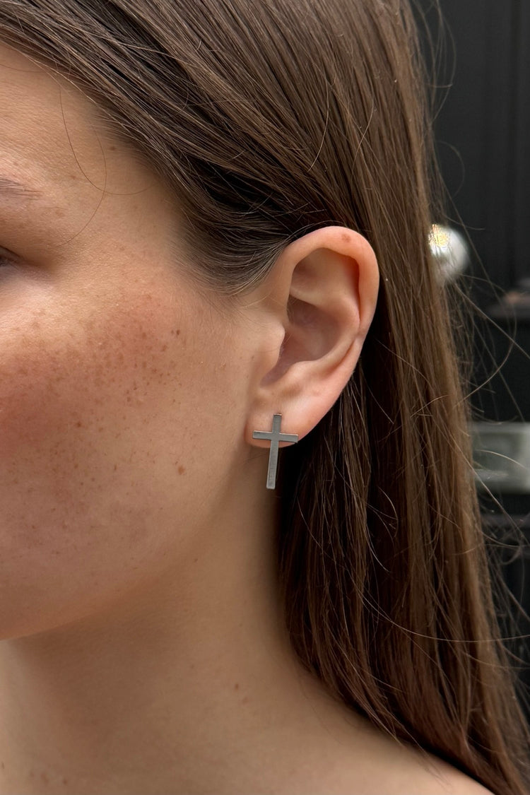 Cross Earrings | Silver