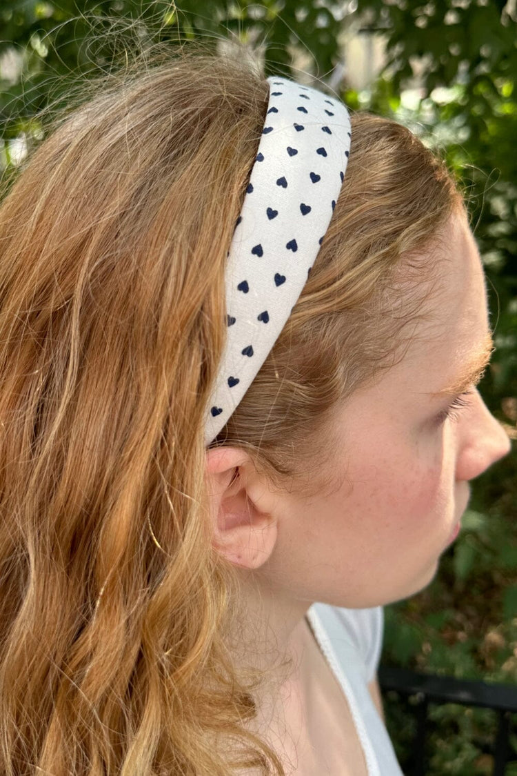 Heart Headband | White with Navy Hearts