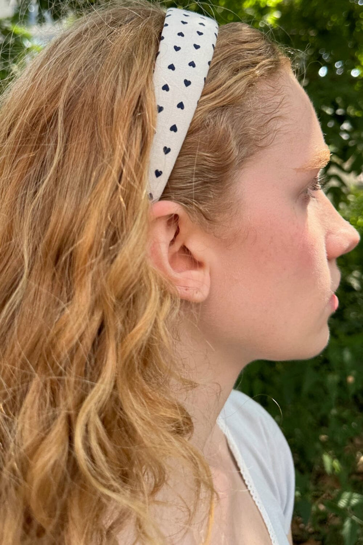 Heart Headband | White with Navy Hearts