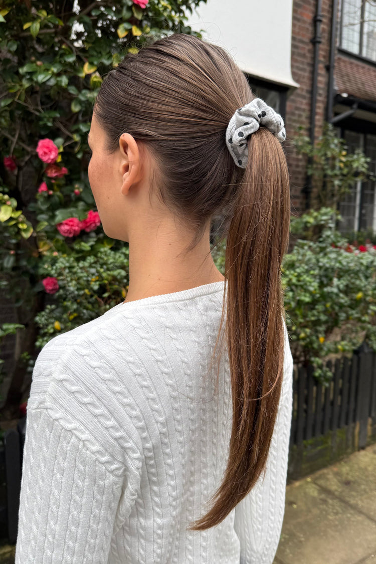 Polka Dot Scrunchie | Heather Grey With Black Polka Dots
