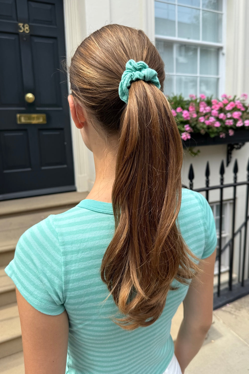 Striped Scrunchie | Green And Seafoam Green Stripes