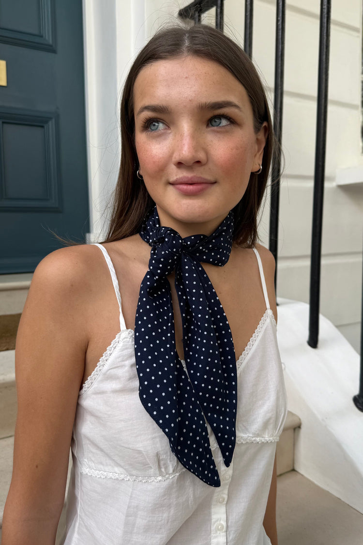 Polka Dot Scarf | Navy Blue White Polka Dots