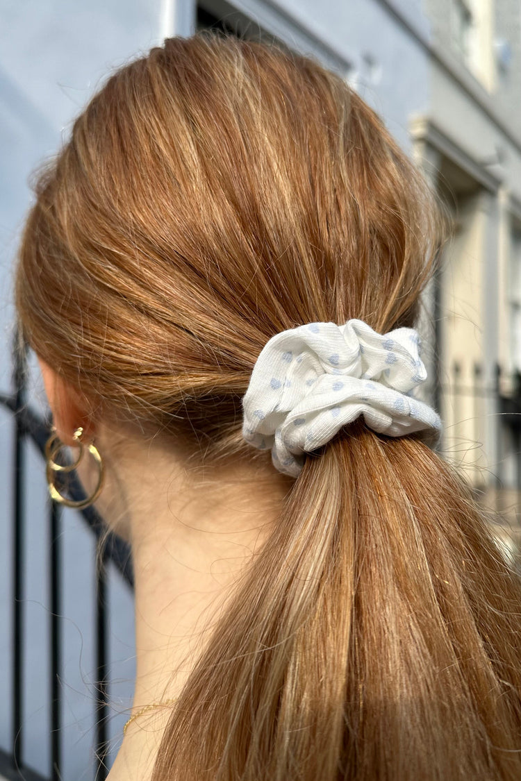 Heart Scrunchie | White Baby Blue Hearts