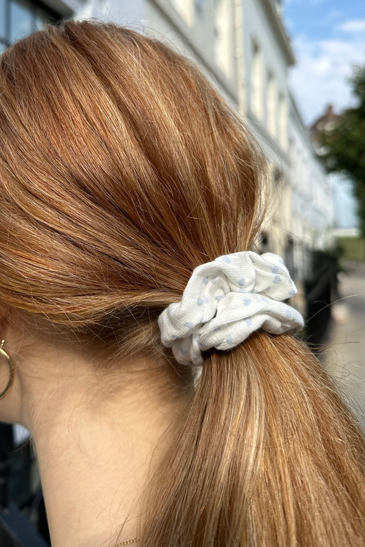 Heart Scrunchie | White Baby Blue Hearts