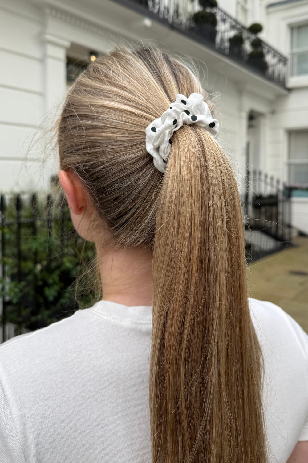 Polka Dots Scrunchie | White Large Black Polka Dots