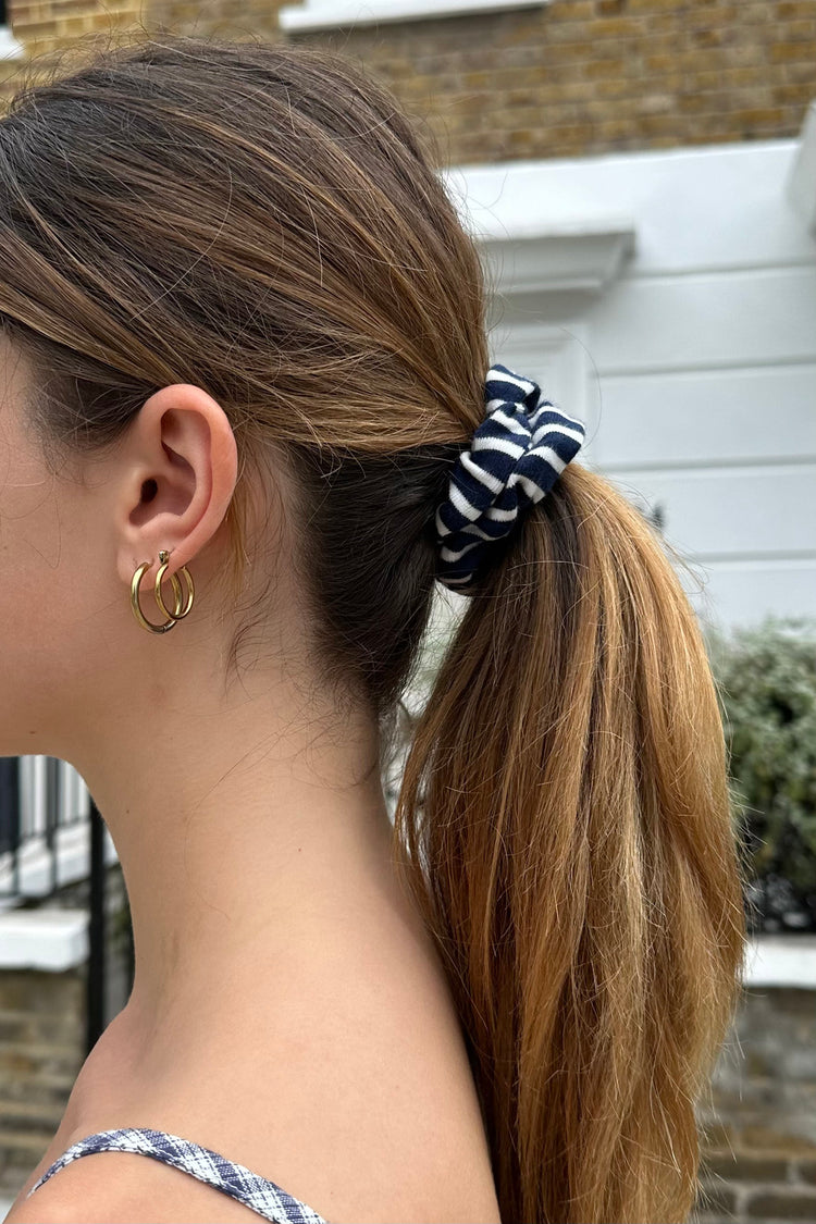 Striped Scrunchie | White With Navy Blue Stripes