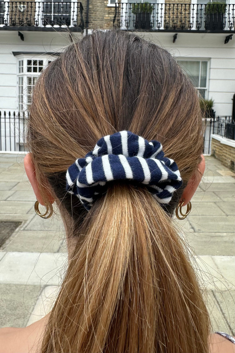 Striped Scrunchie | White With Navy Blue Stripes