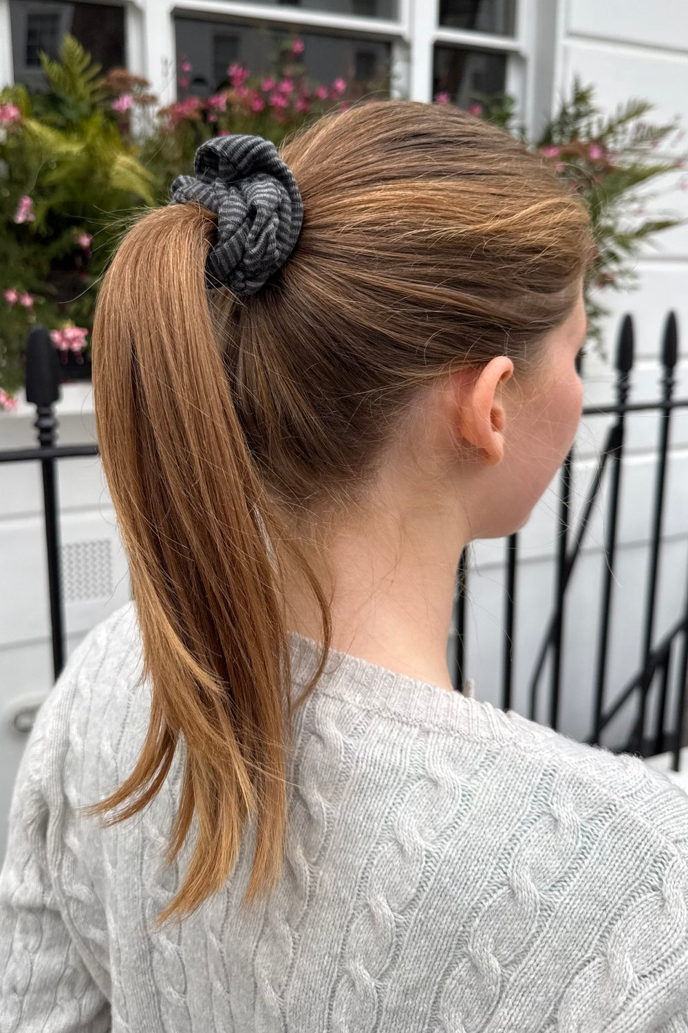 Striped Scrunchie | Black And Charcoal Stripes