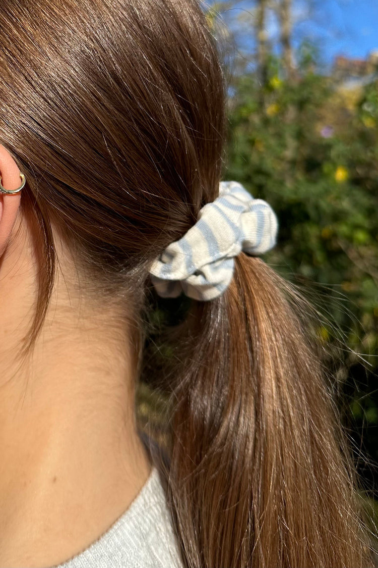 Stripes Scrunchie | White With Sea Blue Stripes