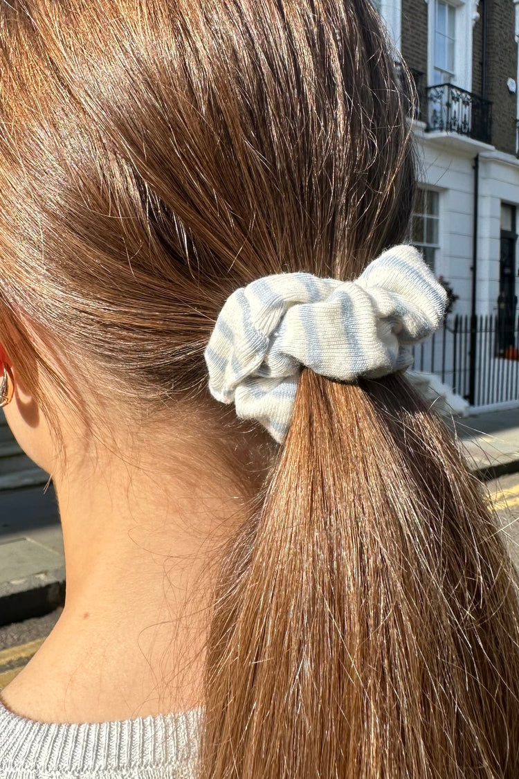 Stripes Scrunchie | White With Sea Blue Stripes