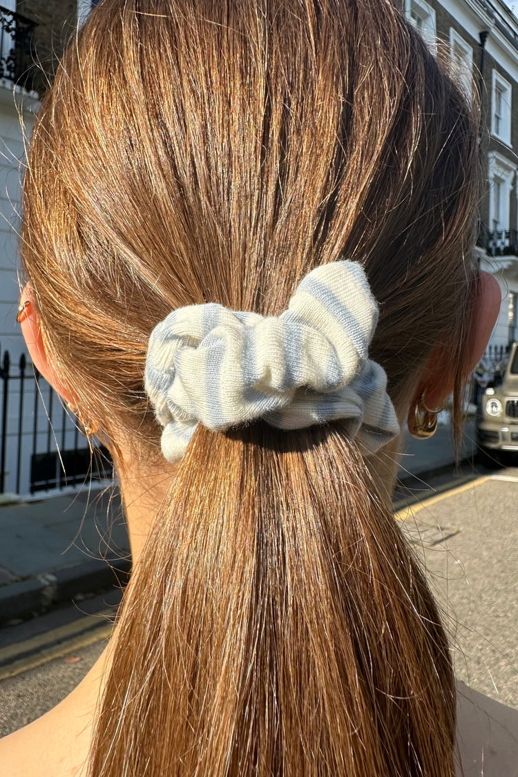 Stripes Scrunchie | White With Sea Blue Stripes