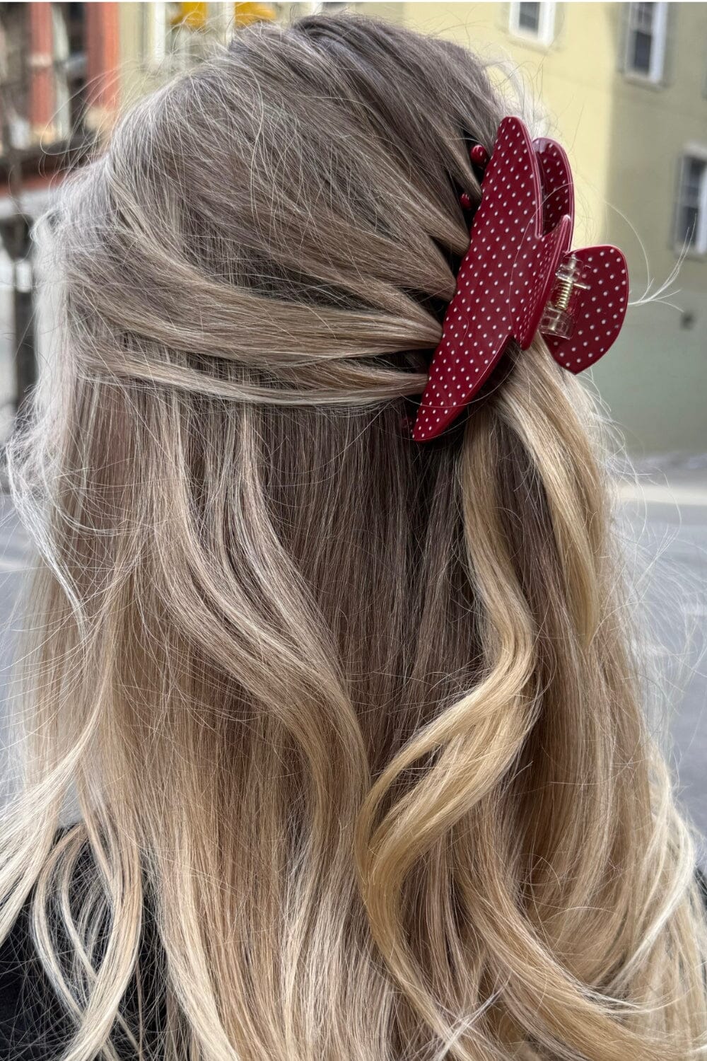 Hair Claws | Burgundy with White Polka Dots