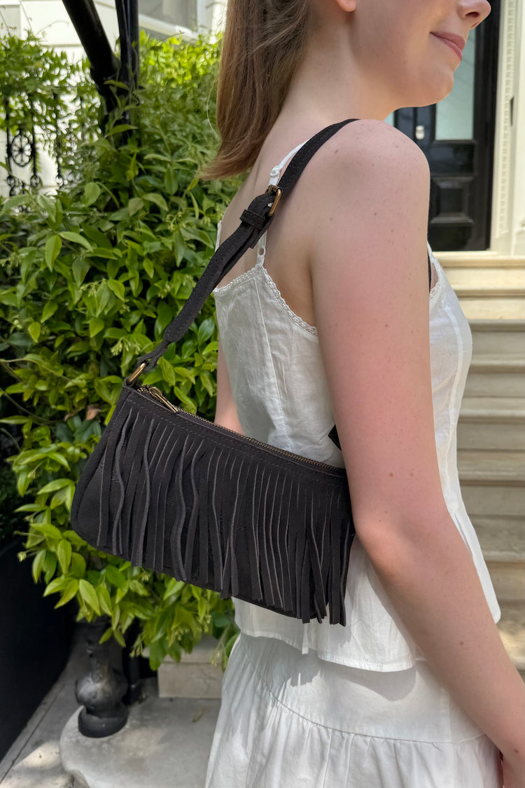 Tassel Leather Shoulder Bag | Dark Brown