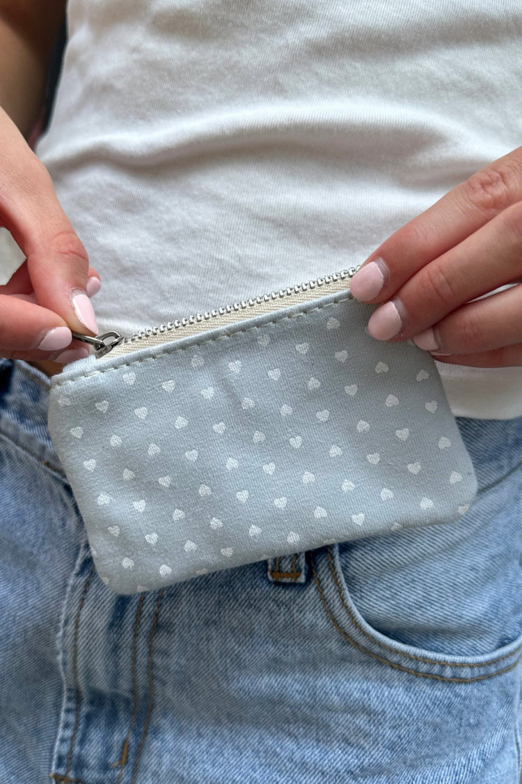 Heart Coin Purse | Pale Blue White Hearts