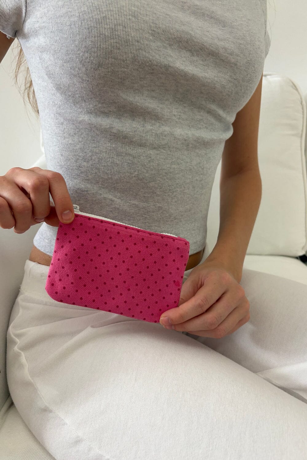 Polka Dots Coin Purse | Pink With Red Polka Dots