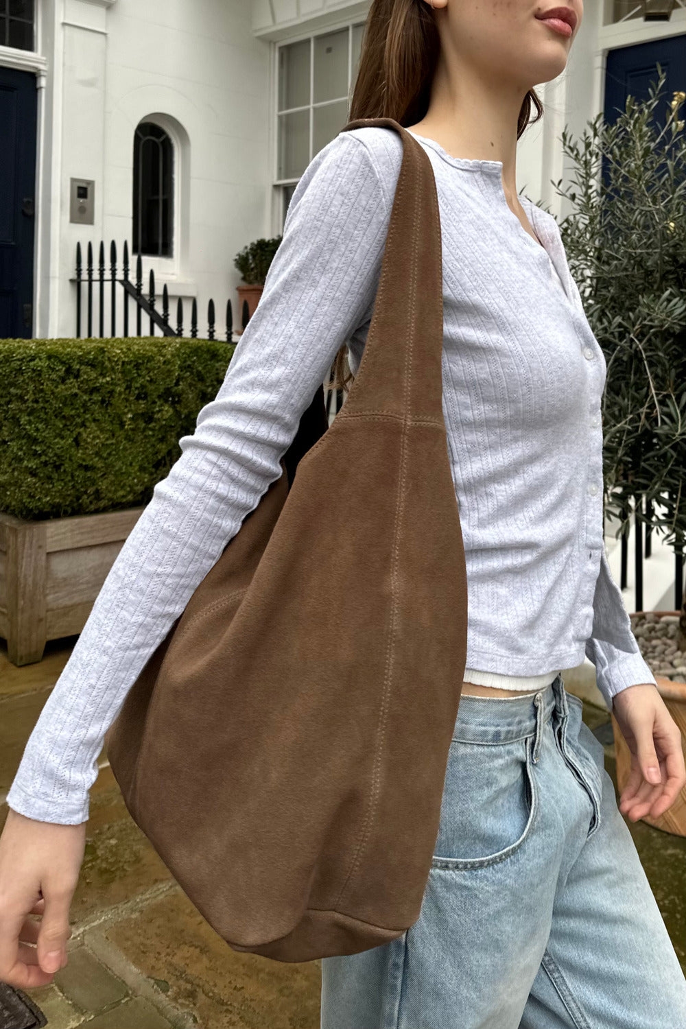 Suede Shoulder Bag | Brown Suede