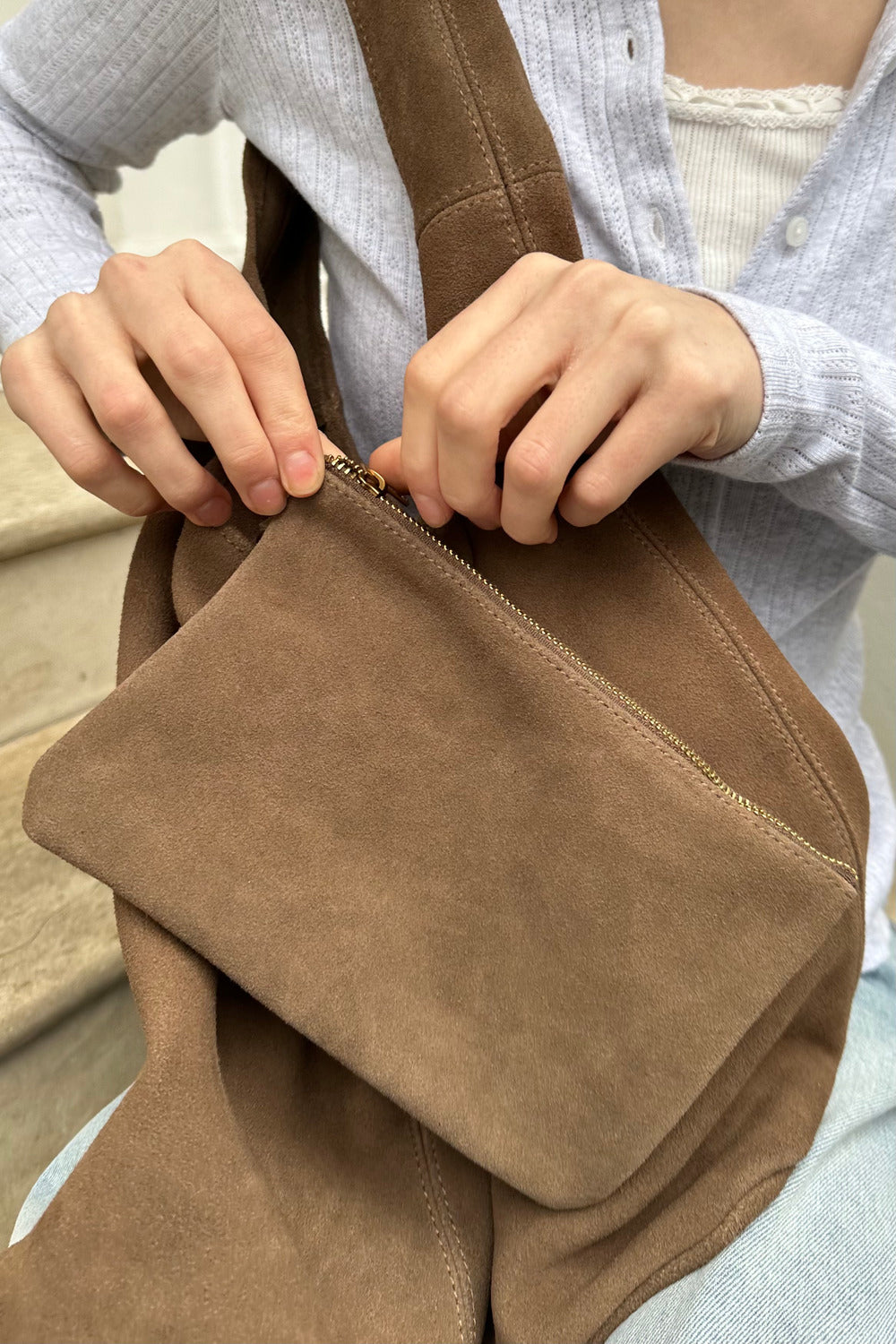 Suede Shoulder Bag | Brown Suede