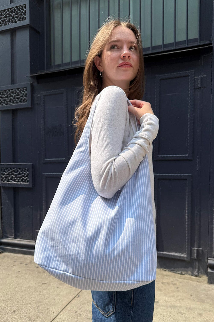 Stripes Shoulder Bag | Blue With White Thin Stripes