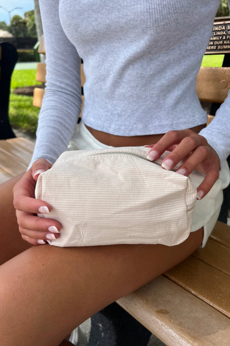 Striped Makeup Bag | Light Pink White Stripes