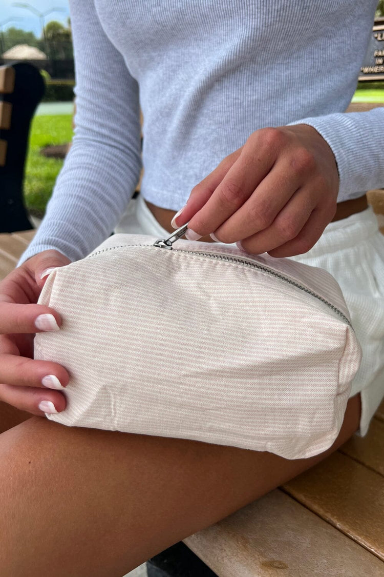 Striped Makeup Bag | Light Pink White Stripes