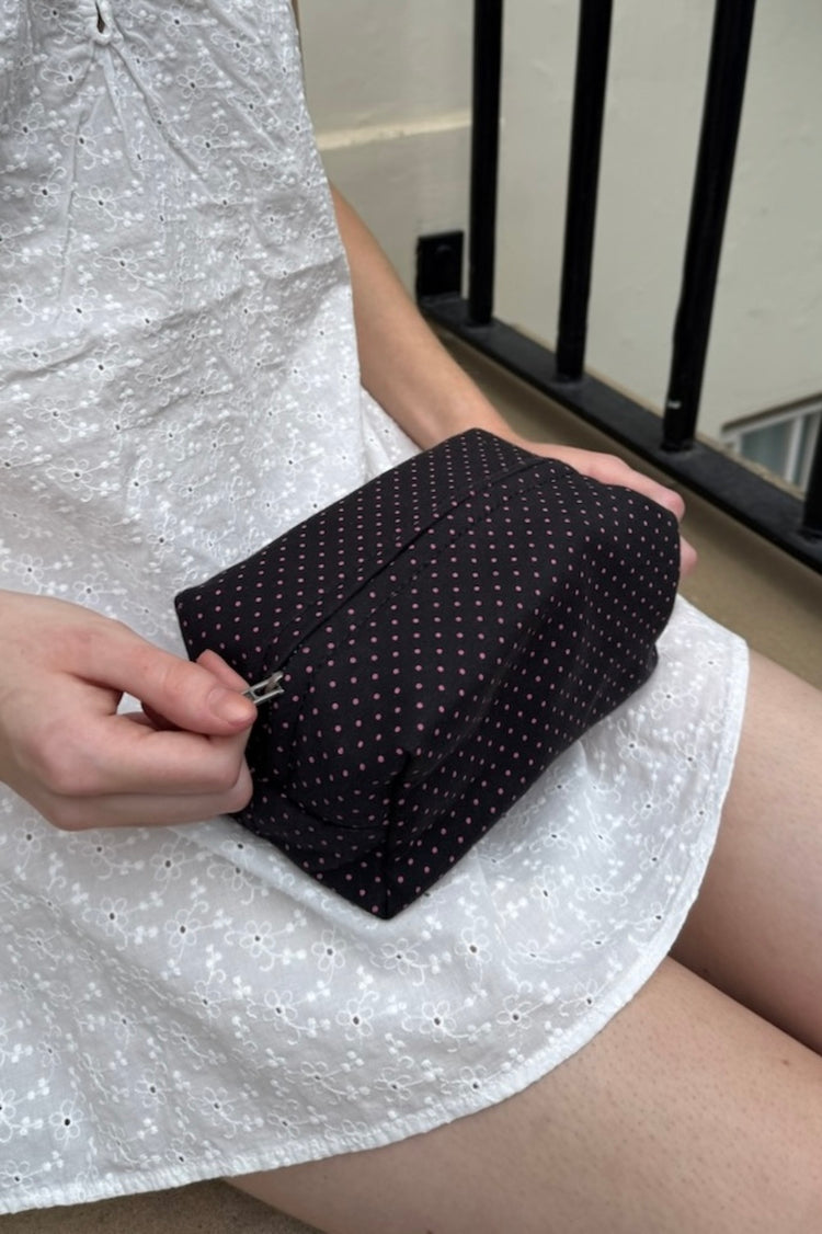 Polka Dots Makeup Bag | Black Pink Polka Dots
