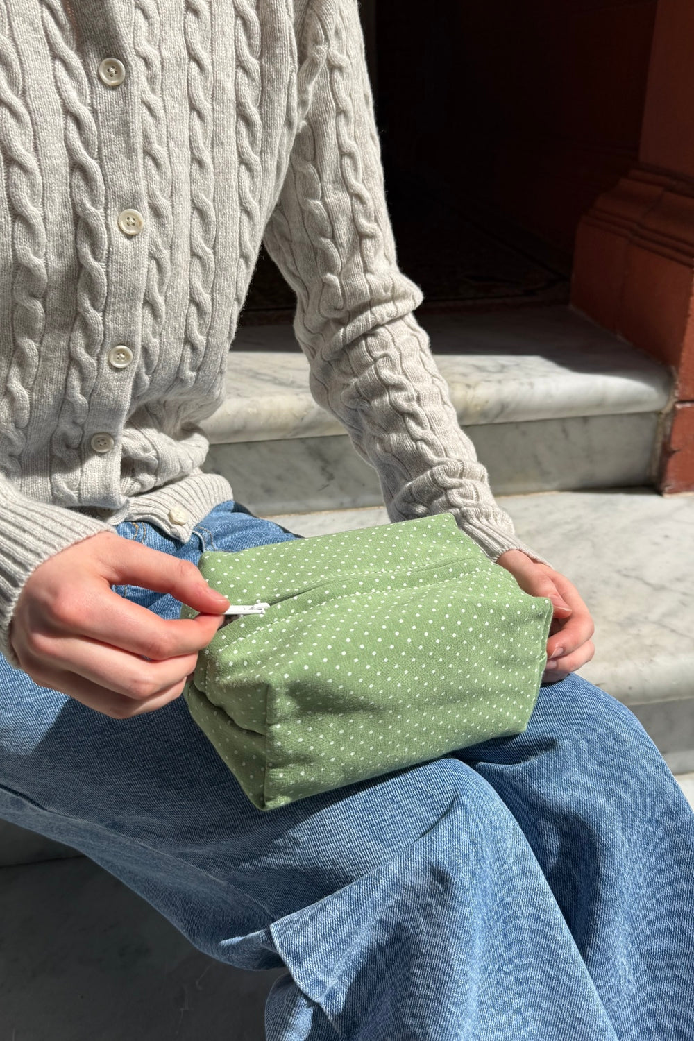 Polka Dots Makeup Bag | Spring Green White Polka Dot