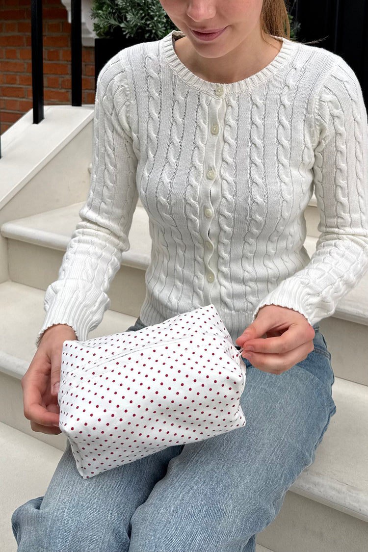 Polka Dots Makeup Bag | White Red Polka Dots