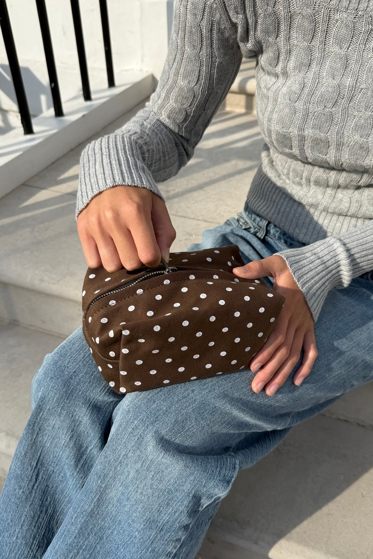 Polka Dots Makeup Bag | Brown With White Polka Dots