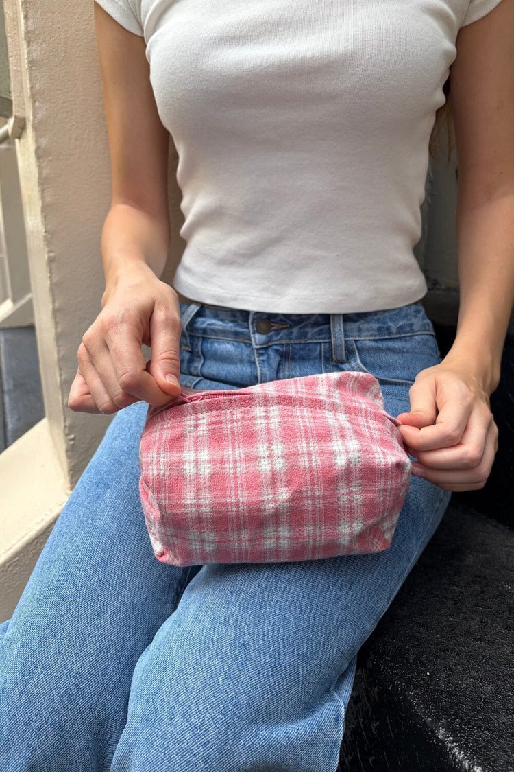 Plaid Makeup Bag | Pink And White Plaid
