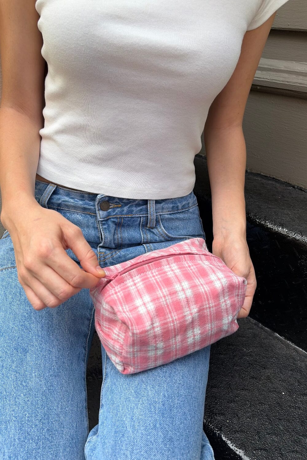 Plaid Makeup Bag | Pink And White Plaid