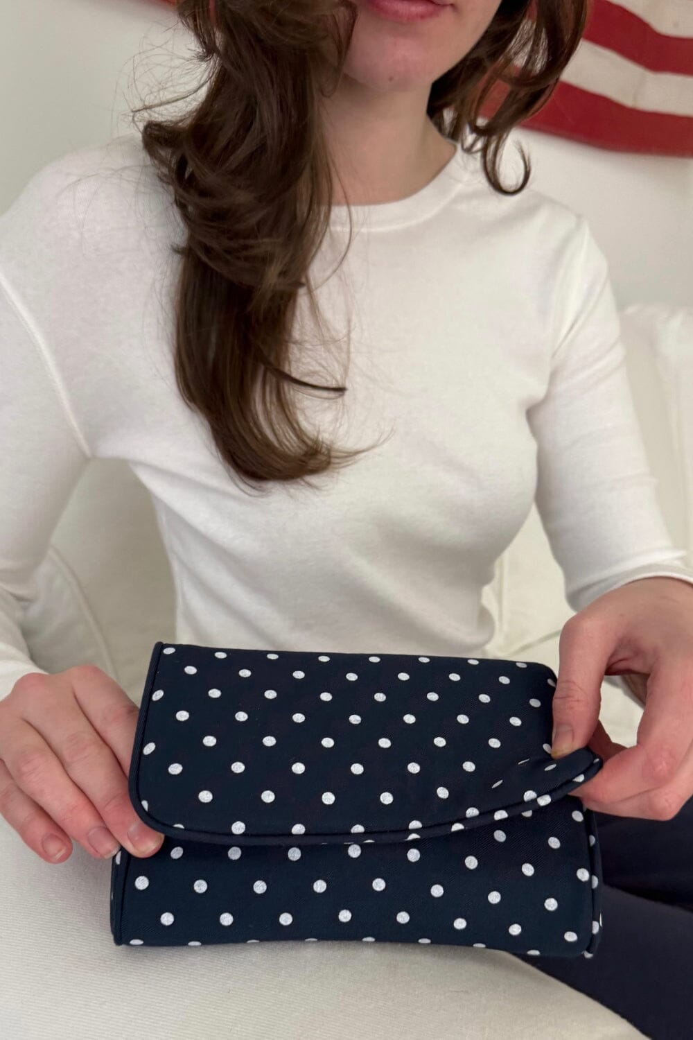 Polka Dots Makeup Bag | Navy With White Polka Dots
