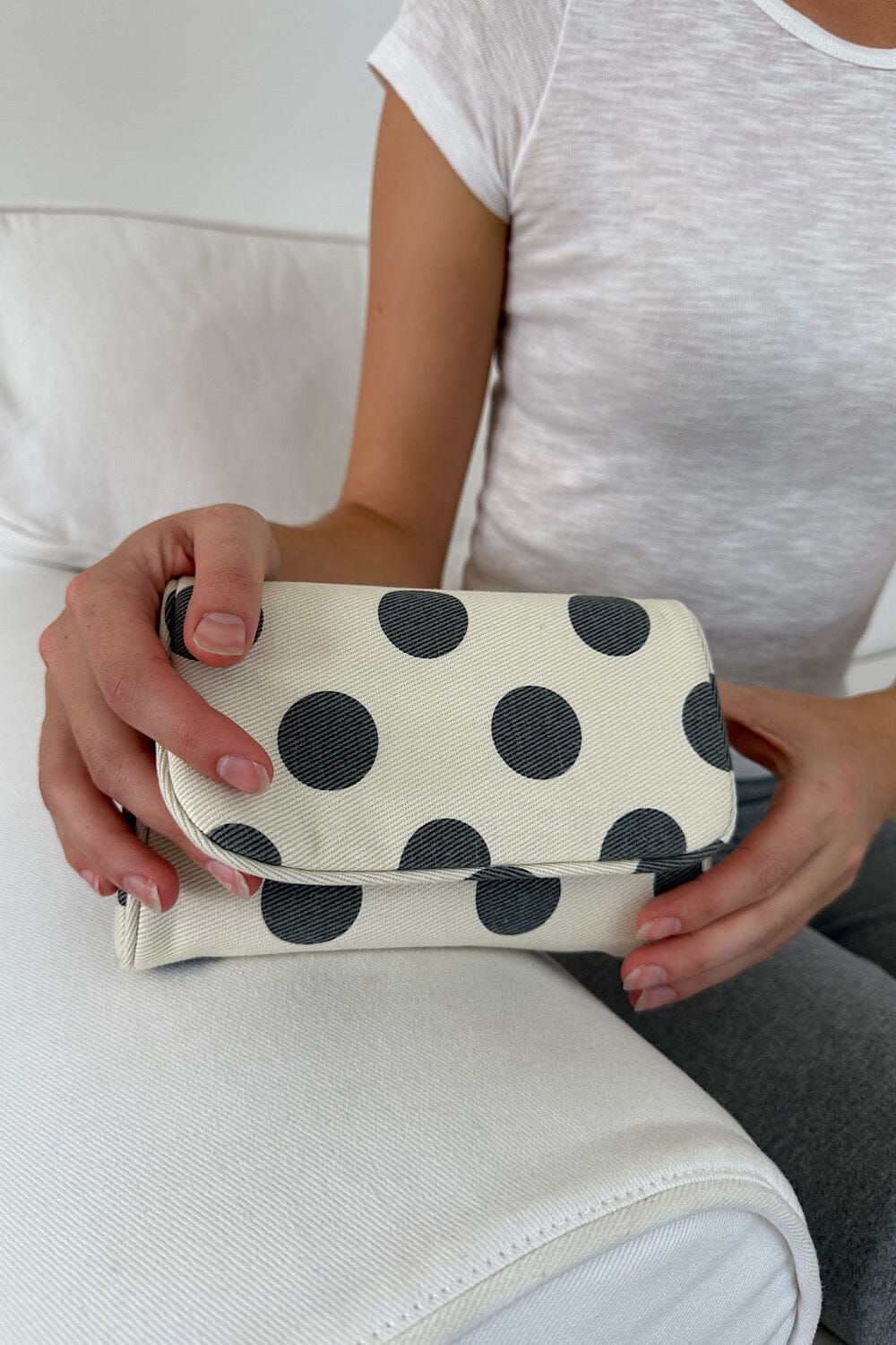 Polka Dots Makeup Bag | Ivory Faded Black Polka Dots