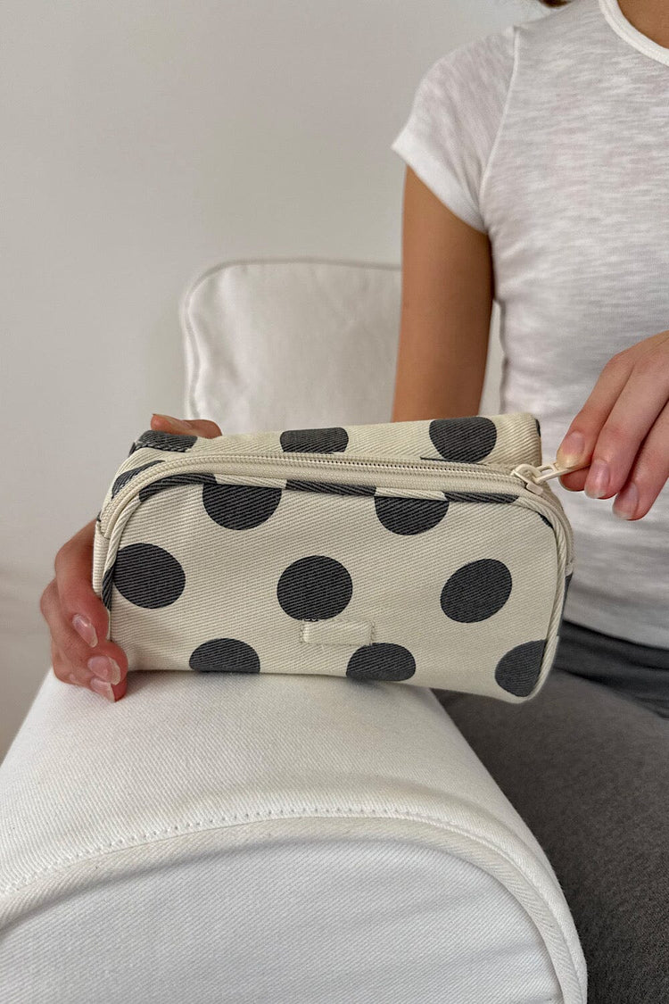 Polka Dots Makeup Bag | Ivory Faded Black Polka Dots
