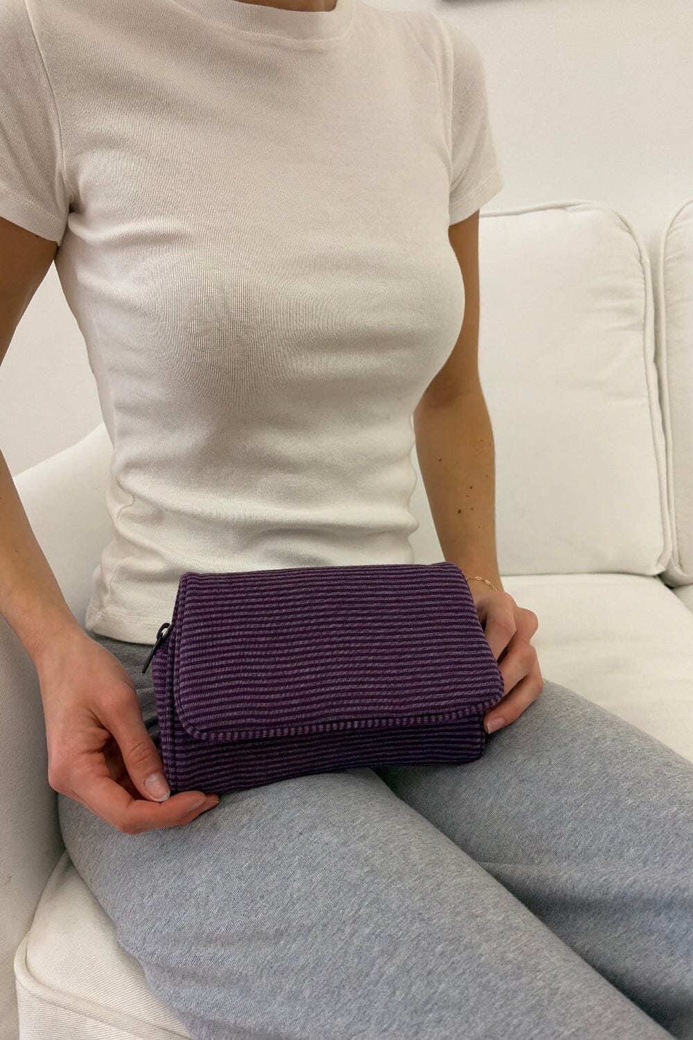 Striped makeup bag | Purple With White Stripes